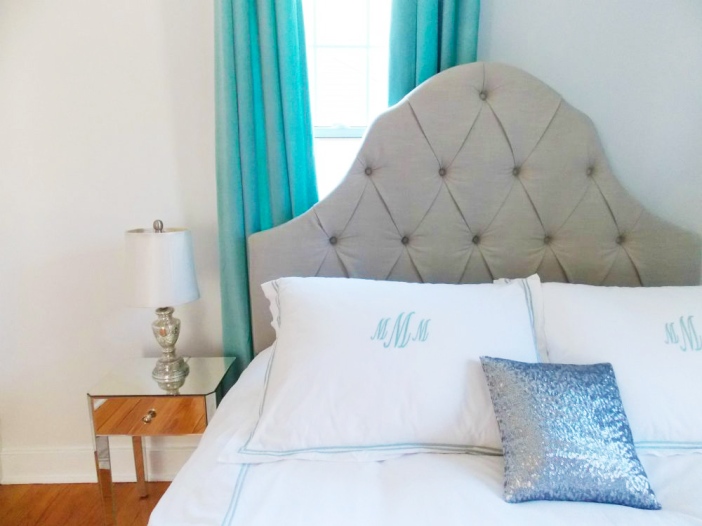 Tufted Headboard and Monogrammed Bedding